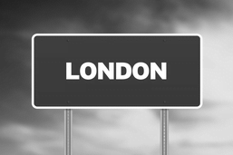 London address sign black and white
