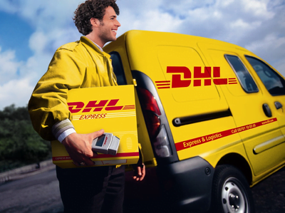 DHL delivery driver delivering goods