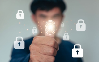 Men fingerprint scan provides security access with biometrics id